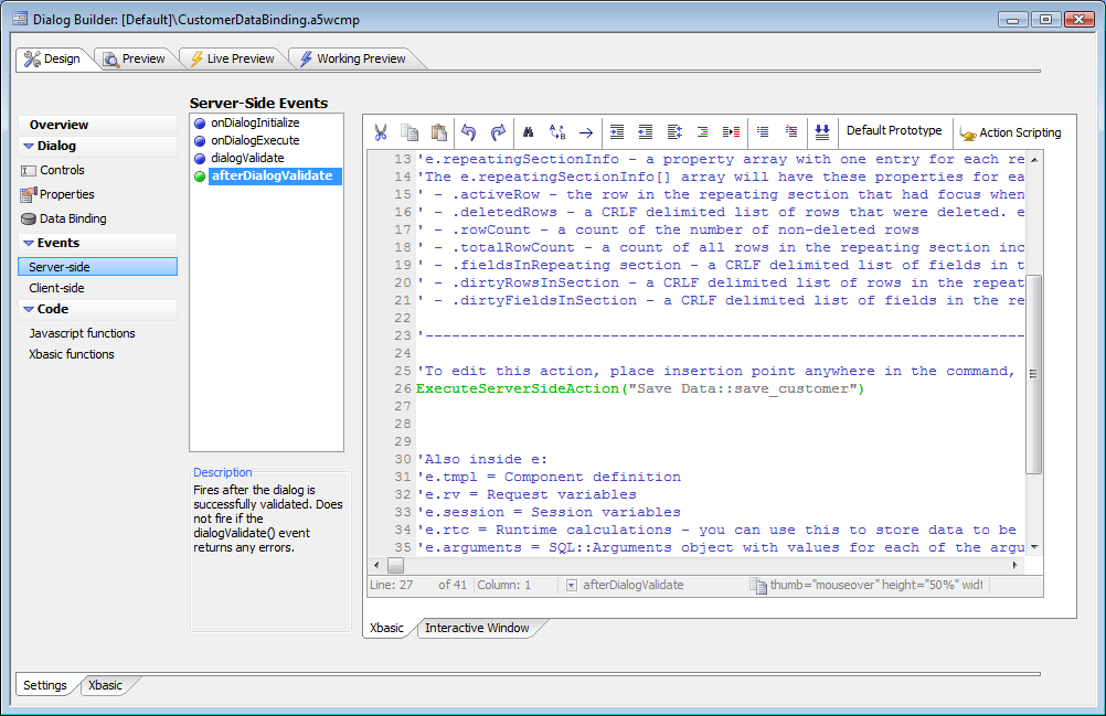 Save Data Server Side Action Script